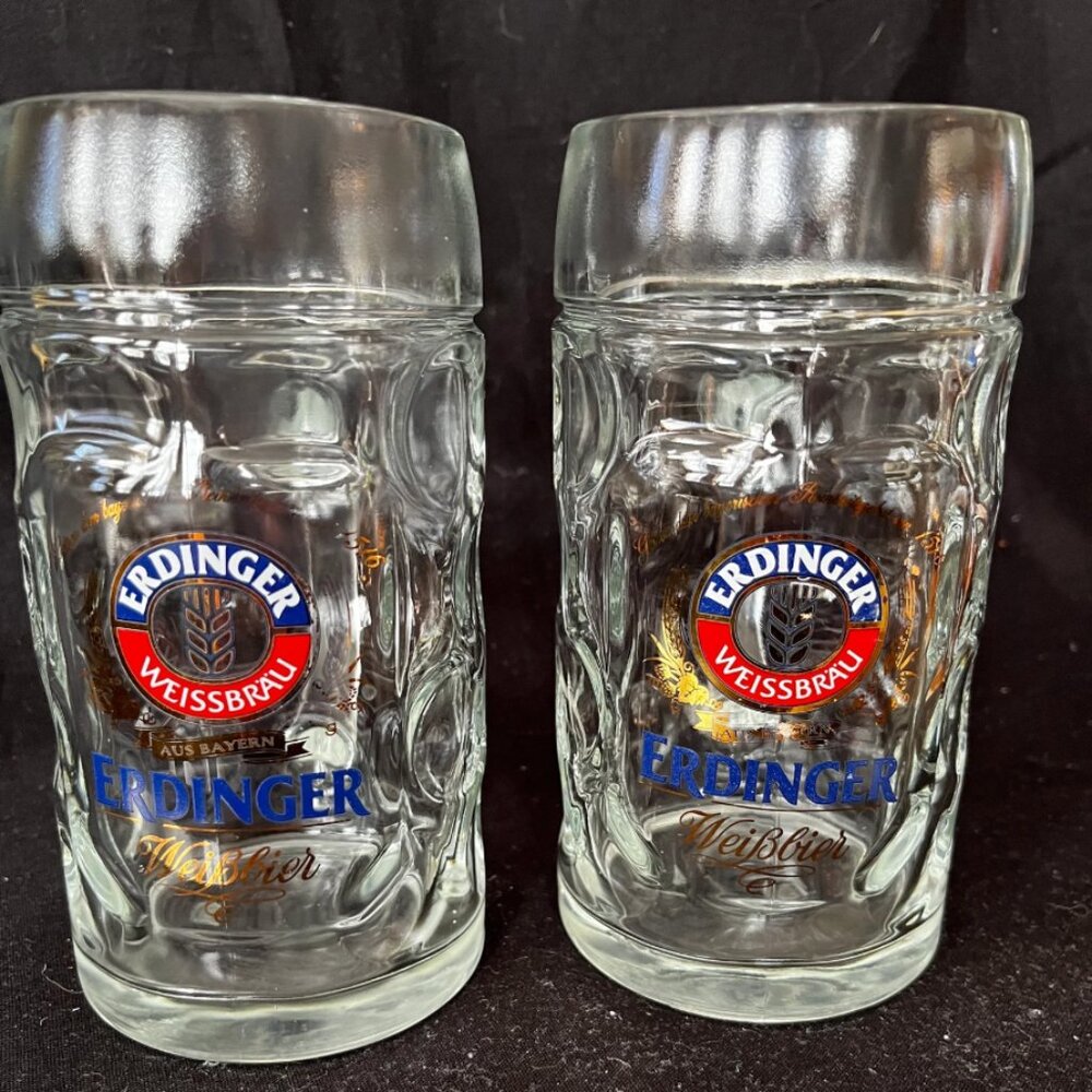 Erdinger Weissbrau German Dimpled Beer Stein Mug Set of 2
